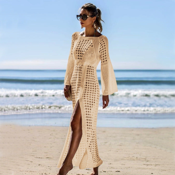 Hollow-Out Knit Beach Cover-Up Maxi
