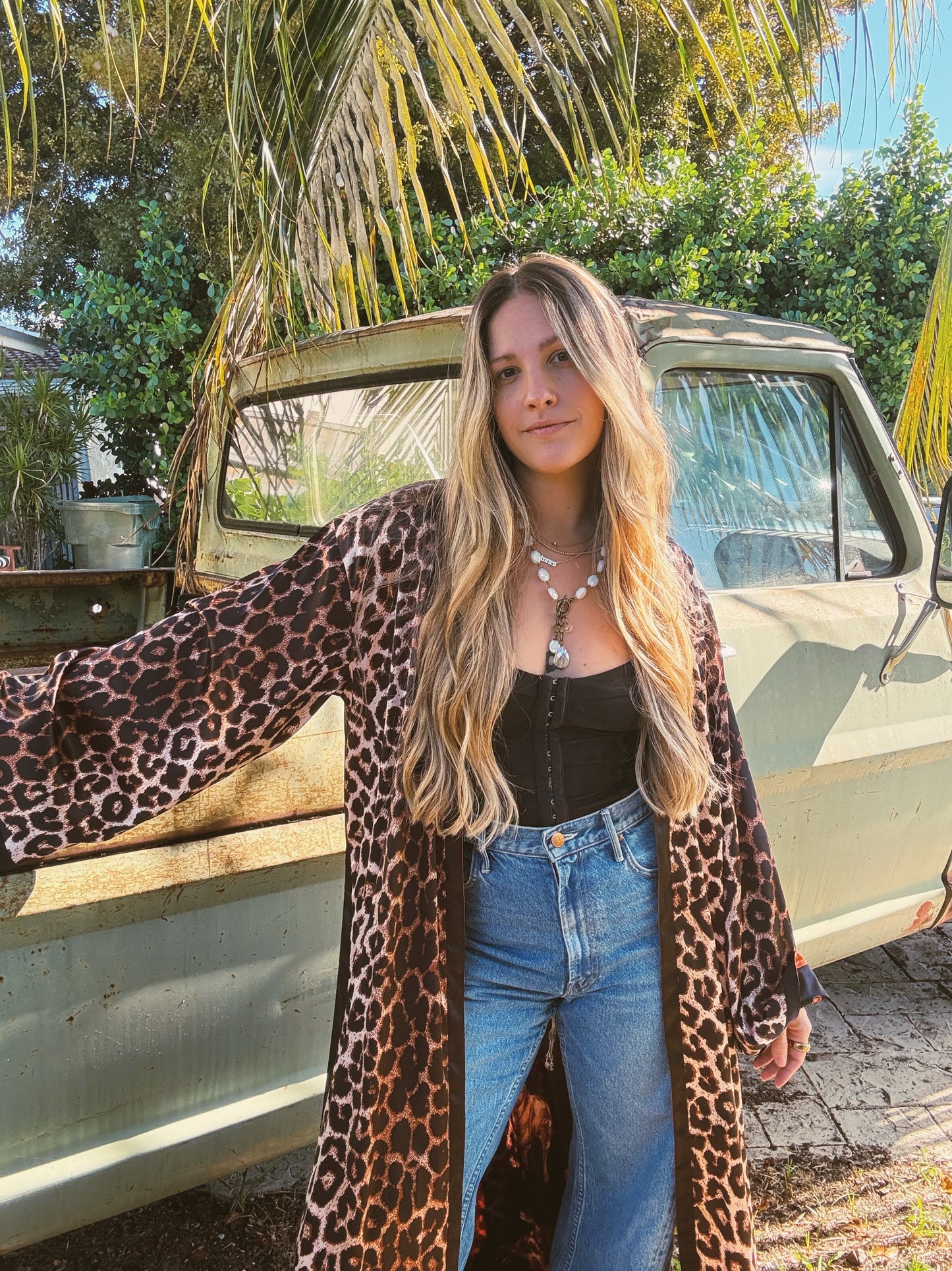 Rebel Yell Horse & Leopard Print Reversible Duster