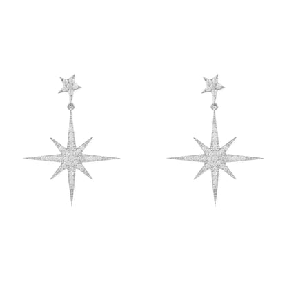 Petite Star Burst Drop Earrings | Silver Celestial Jewelry - Femstylo