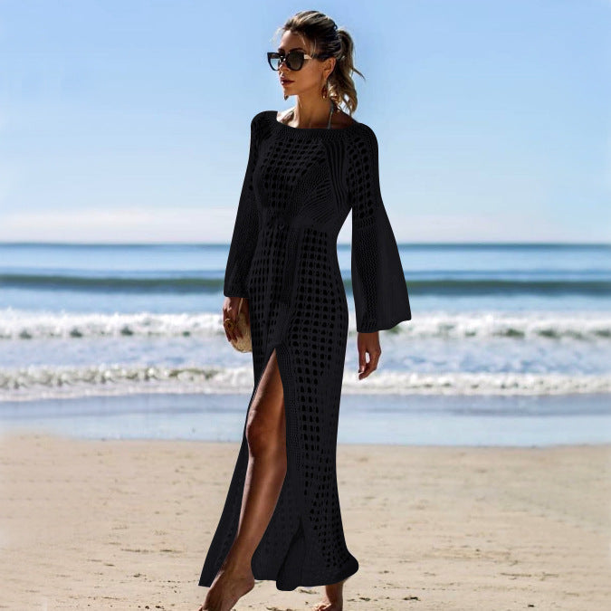 Hollow-Out Knit Beach Cover-Up Maxi