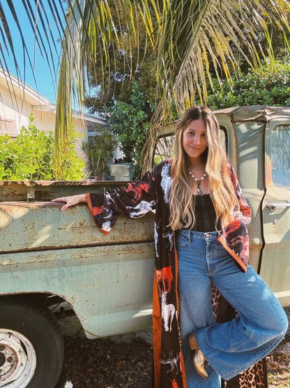 Rebel Yell Horse & Leopard Print Reversible Duster