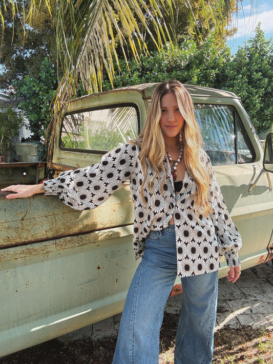 White Wedding Retro Floral Button Up Blouse PREORDER JUNE/JULY 2026