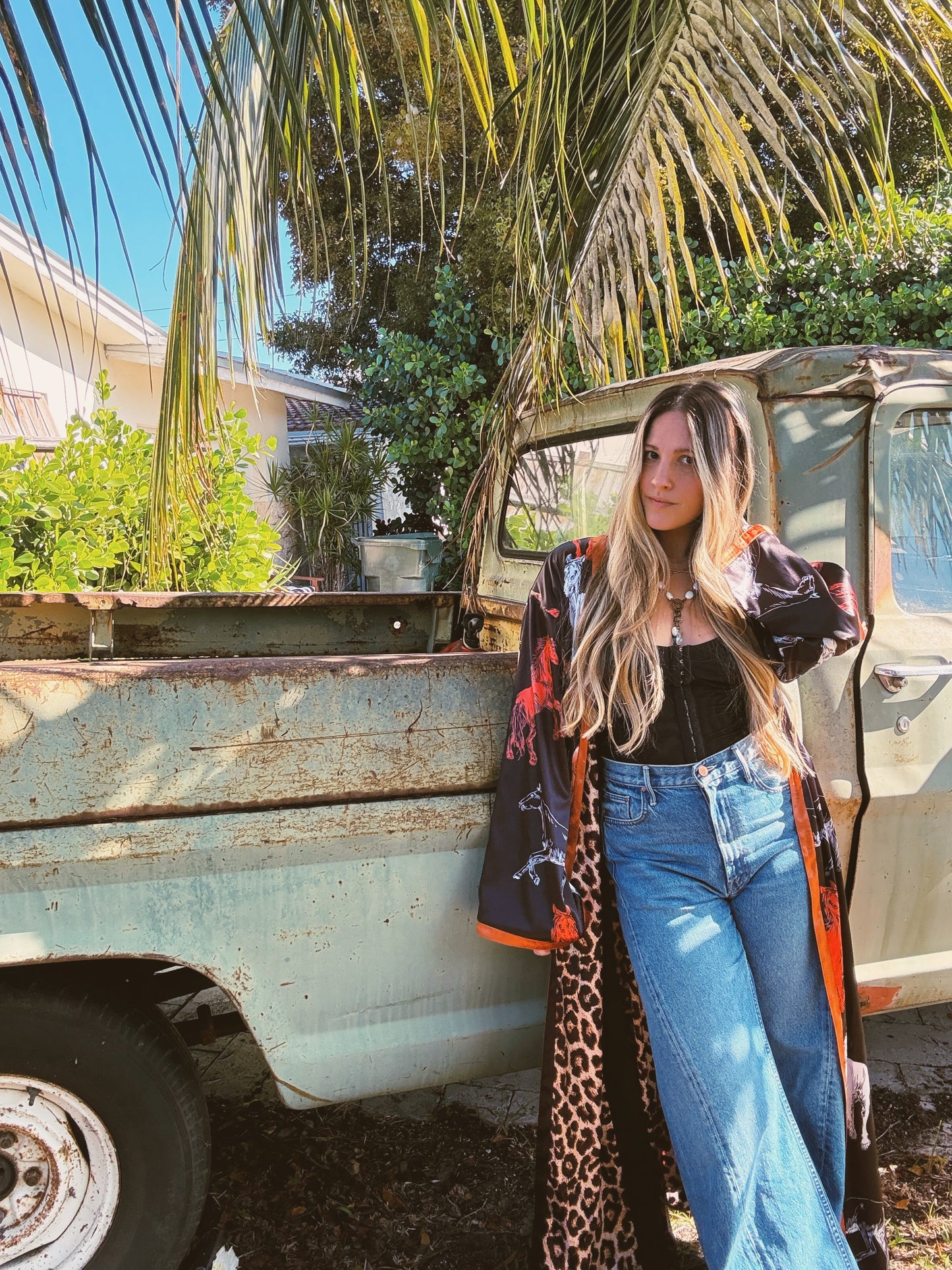 Rebel Yell Horse & Leopard Print Reversible Duster