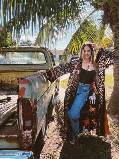 Rebel Yell Horse & Leopard Print Reversible Duster