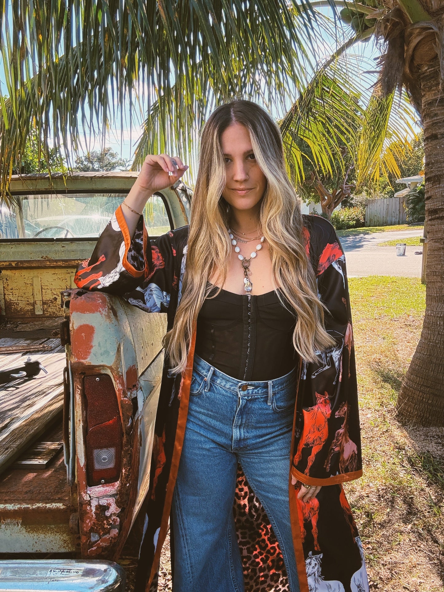 Rebel Yell Horse & Leopard Print Reversible Duster