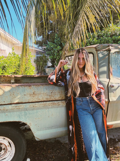 Rebel Yell Horse & Leopard Print Reversible Duster