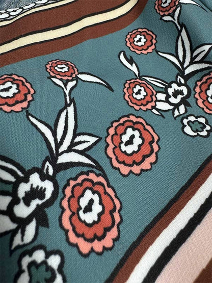Flared Pants Floral Printed High Waisted Pockets Denim Jean