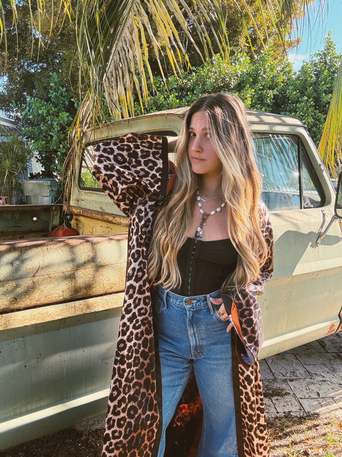 Rebel Yell Horse & Leopard Print Reversible Duster