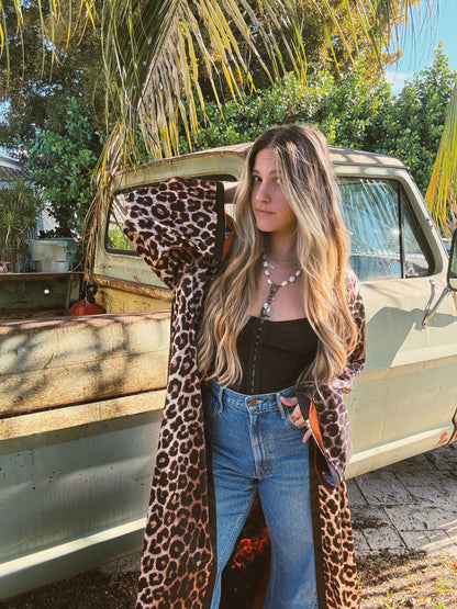 Rebel Yell Horse & Leopard Print Reversible Duster