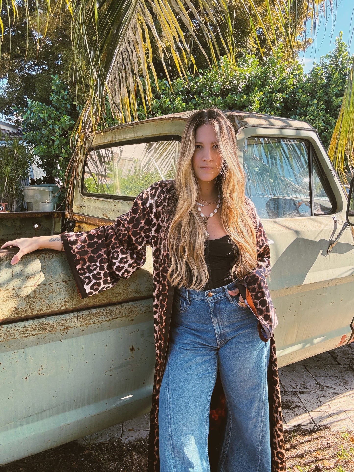 Rebel Yell Horse & Leopard Print Reversible Duster