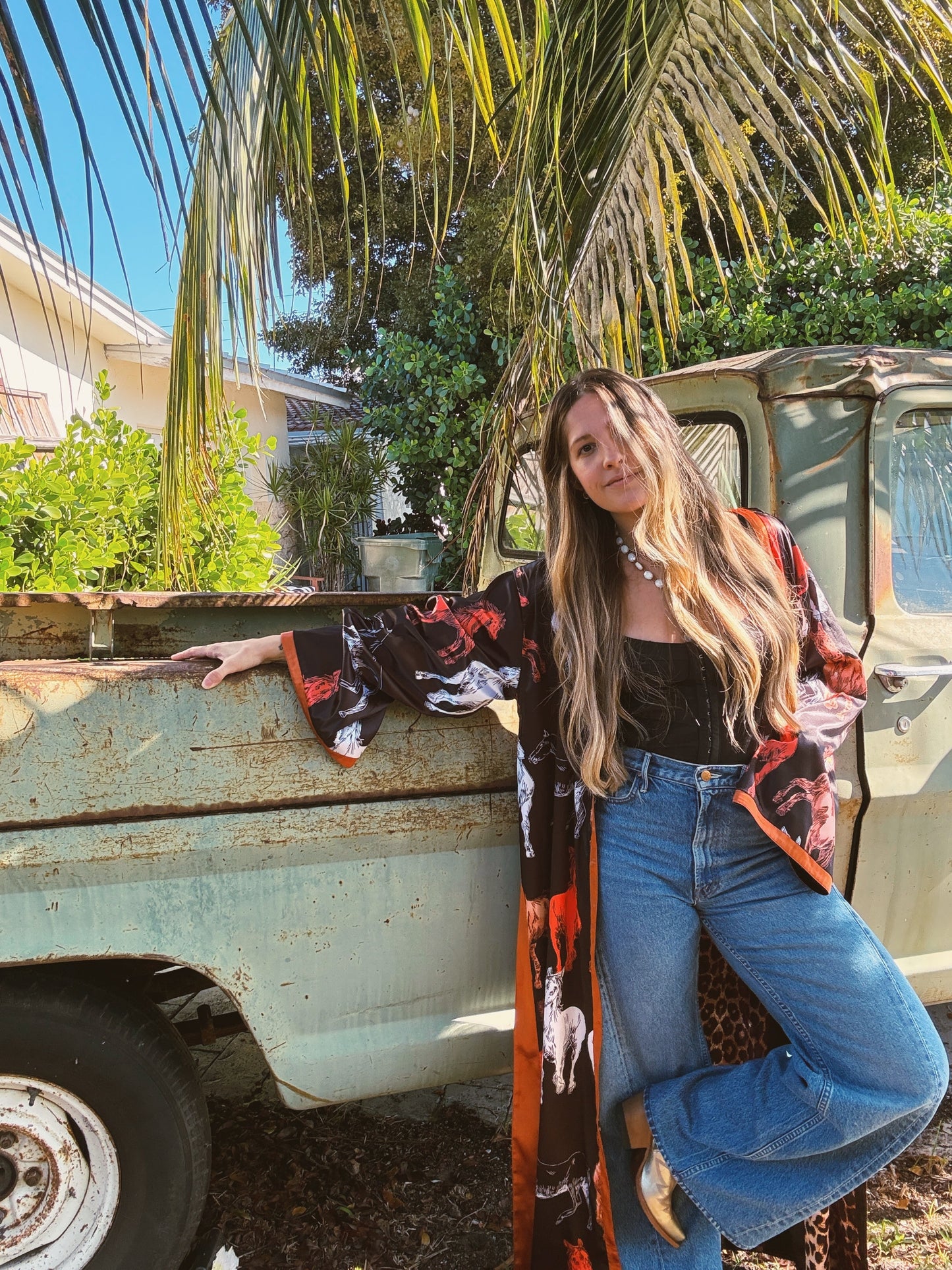 Rebel Yell Horse & Leopard Print Reversible Duster