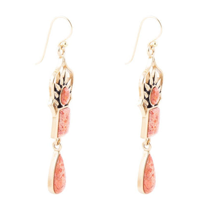 Albie Orange Sponge Coral and Golden Drop Earrings